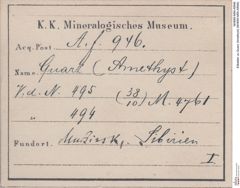Etiketten zu Quarz (Amethyst) (NHMW-MIN-Af946)